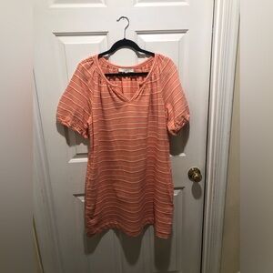 LOFT 100% cotton peach/orange summer knit casual dress. Size L.